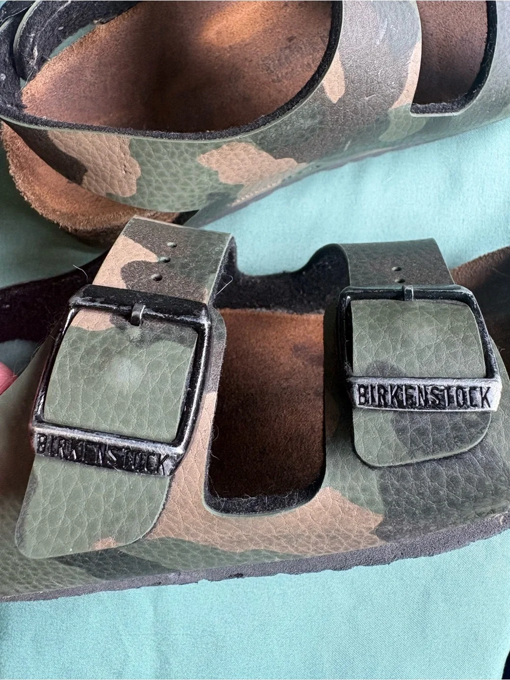 Birkenstock Kids Camo Double-Strap Sandals - Green/Brown